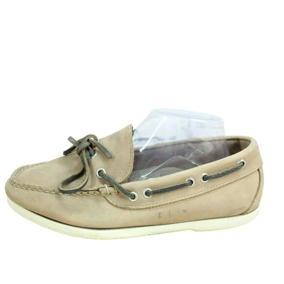 LL Bean Camp Brown Leather Slip-On Moccasin Handsewn Boat Shoes Size 8.5 EE - Picture 1 of 9